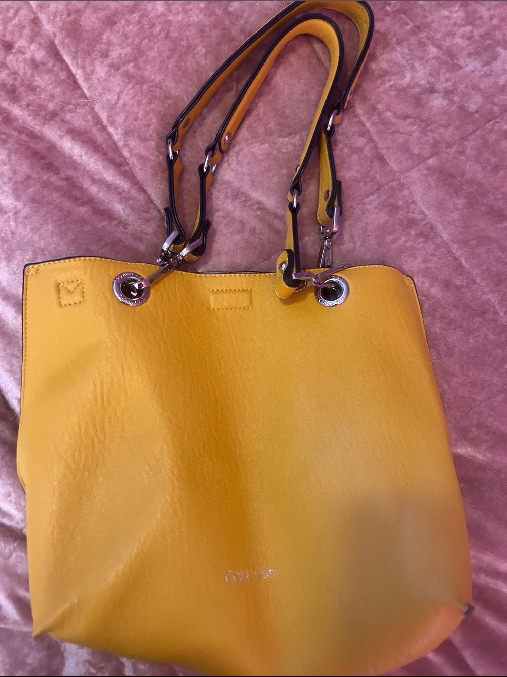 Charles Jourdan Yellow Leather Tote with Silver Hardware